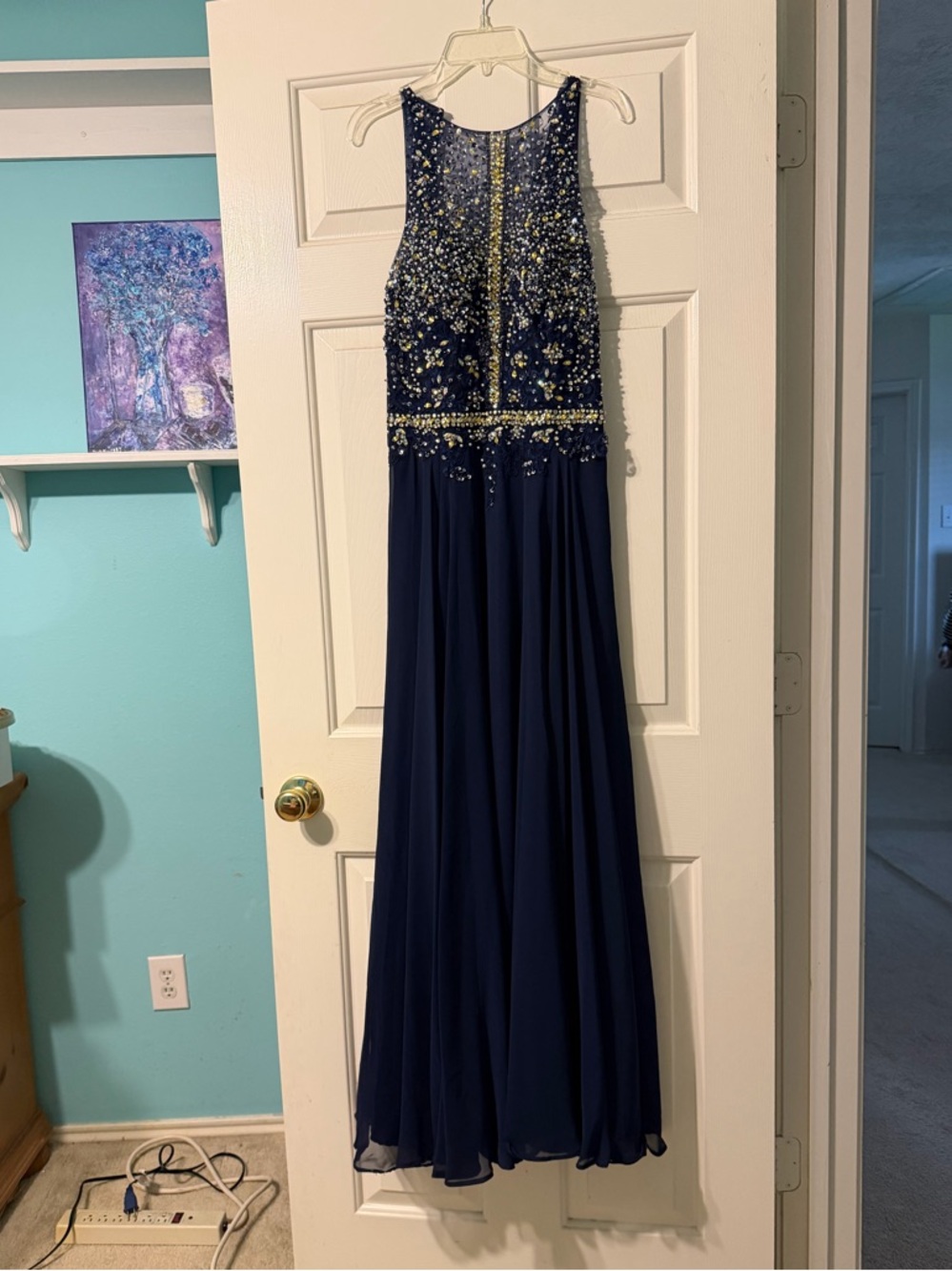 Navy Beaded Formal Evening Gown